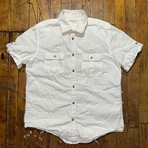 Calvin‎ Klein Jeans Shirt Mens Small White Chest Pocket Short Sleeve Button Down